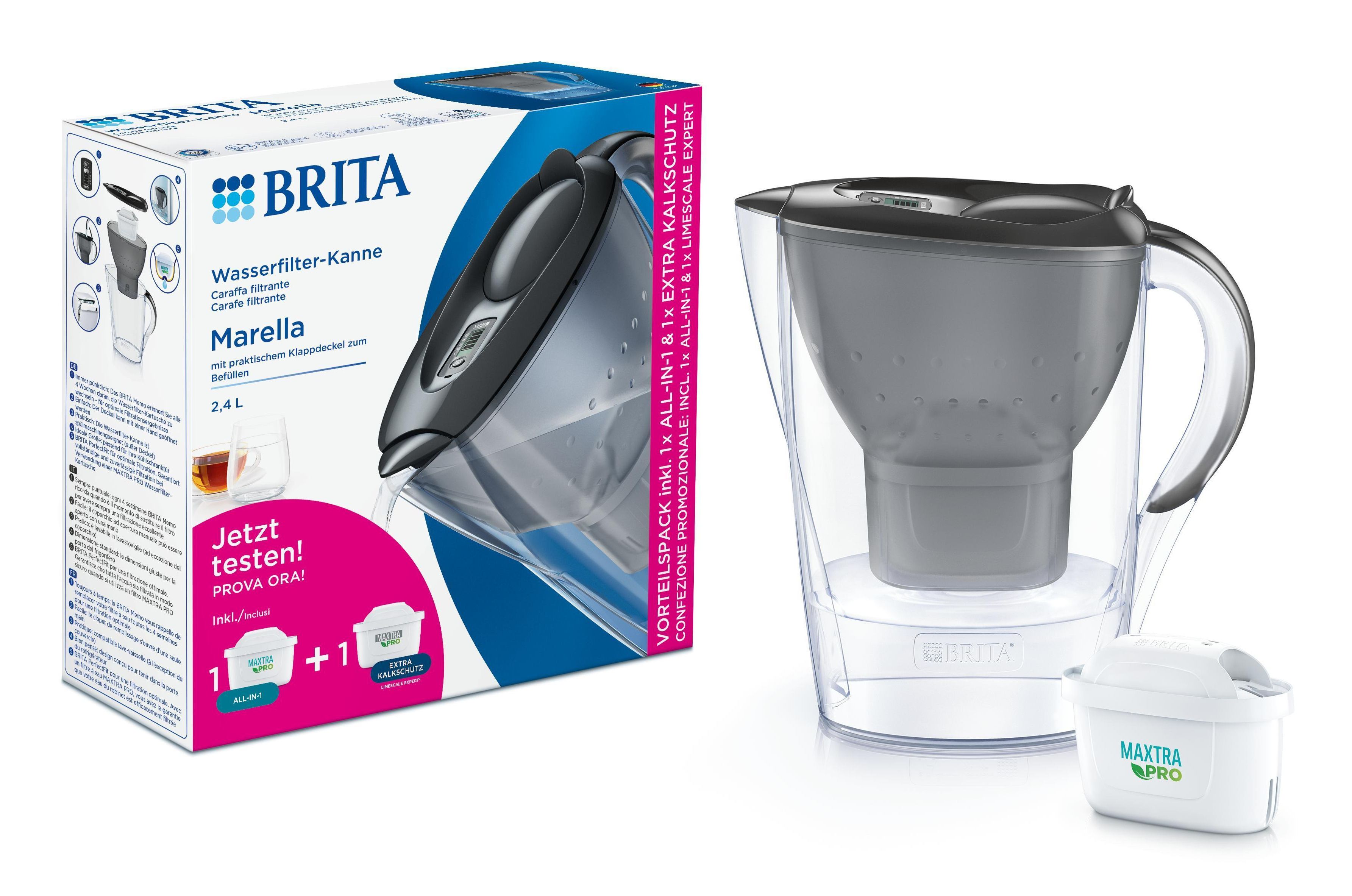 Vandfilterkande Brita Marella grafit - 2,4 l med 1 x ALL-in-1 og 1 x Extra Kalk