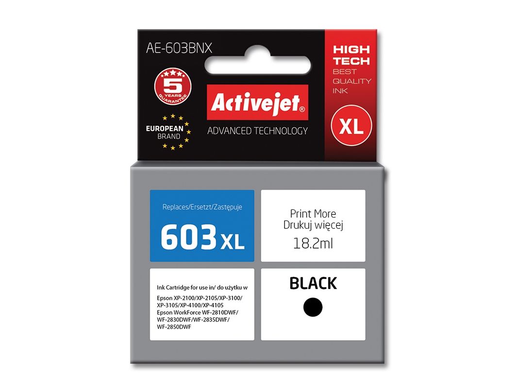 Activejet Ae-603Bnx Tintenpatrone (Ersatz Für Epson 603Xl T03a14 Höchste 18,2 Ml Schwarz), Hohe (Xl-) Ausbeute, Tinte Auf Pigmentbasis, 18,2 Ml, 1 St