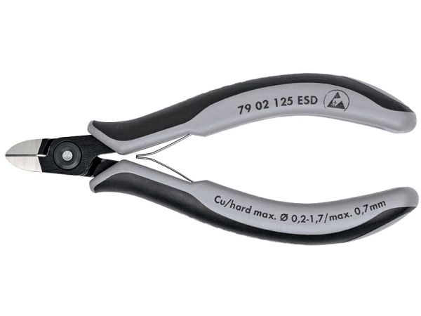 Knipex 79 02 125 ESD, Diagonaltang, Krom-vanadium-stål, Plast, Sort, Grå, 125 mm, 61 g