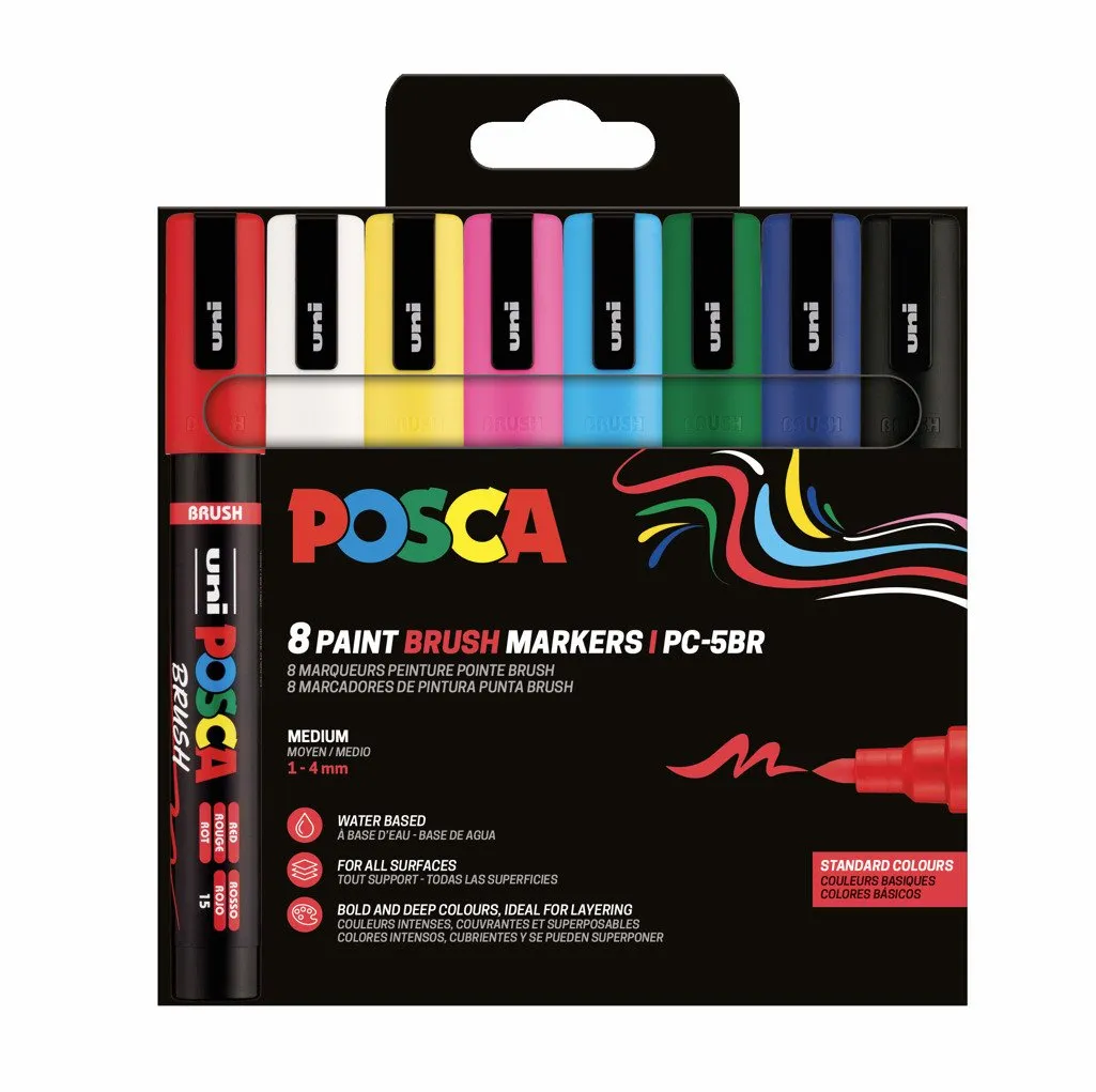 POSCA PC-5M PENSE 8 st. basfärger - vändbar penselspets | Skrivredskap - Märkpennor - Permanent Marker | GameStuff