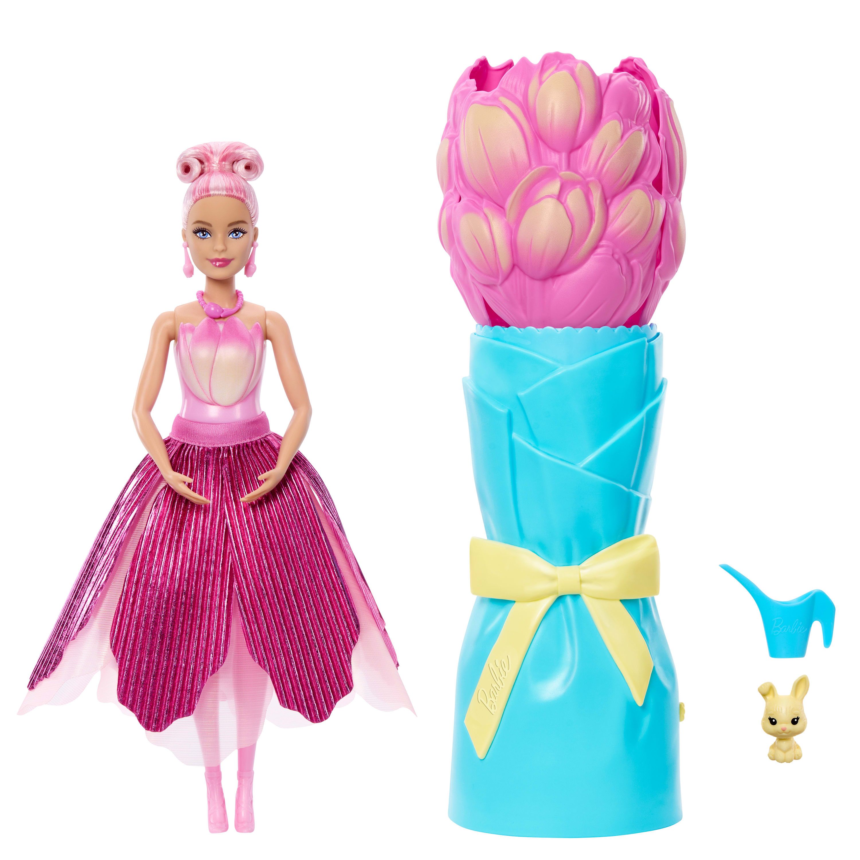 Barbie Petal Pop duftende modedukke med pink tulipankjole og overraskelsesaccessories