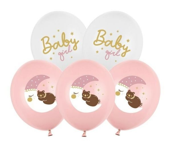 Partydeco Sb14p-337-000-6, Spielzeugballon, Pink, Weiß, Abbildung, Geburt, Oval, Mädchen