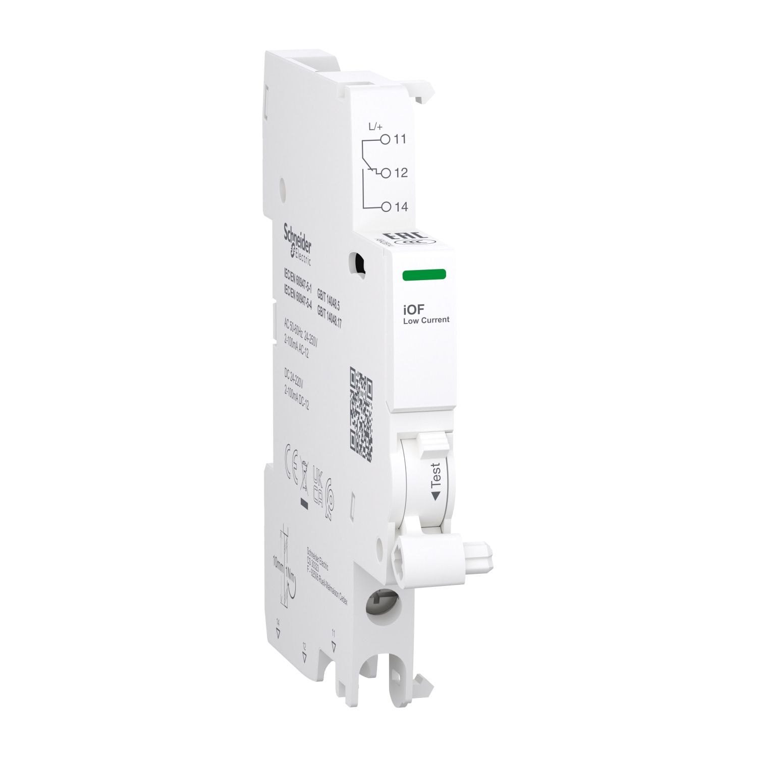 Schneider Electric Acti9 Signal kontakt iOF 1OC 2mA til 100mA for iC60 RCBO, iC40, iCV40 skrueklemme bund, 24...230V AC