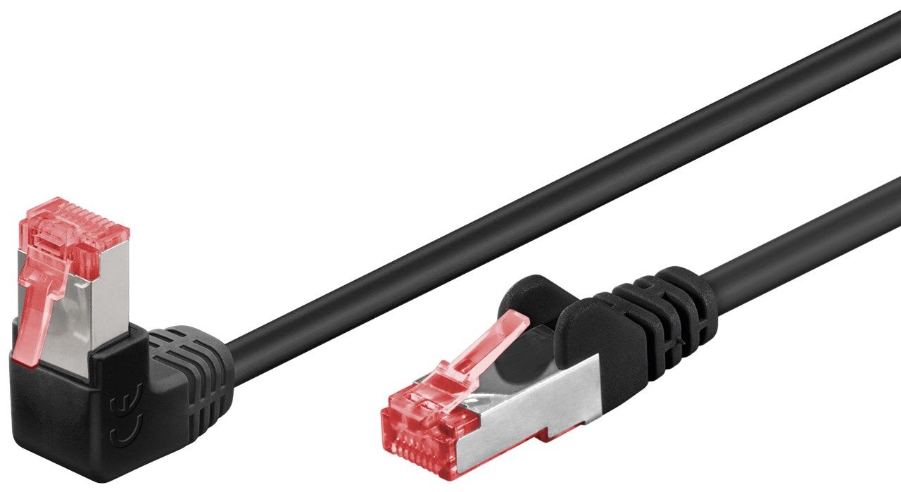Goobay Cat 6 Patchkabel 1X 90° Gewinkelt, S/Ftp (Pimf), Schwarz, 2M