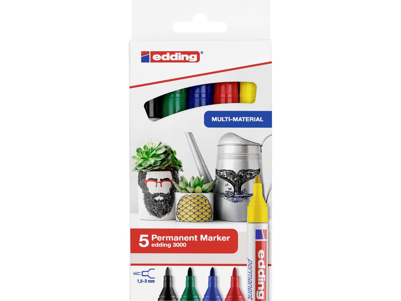 Edding E-3000/5 4-3000-5 Permanentmarker Schwarz, Blau, Rot, Grün, Gelb Wasserdicht: Ja