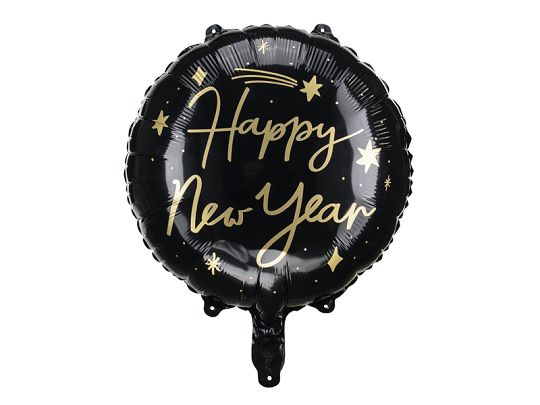 Partydeco Happy New Year, Spielzeugballon, Folie, Schwarz, Abbildung, Silvester, Rund