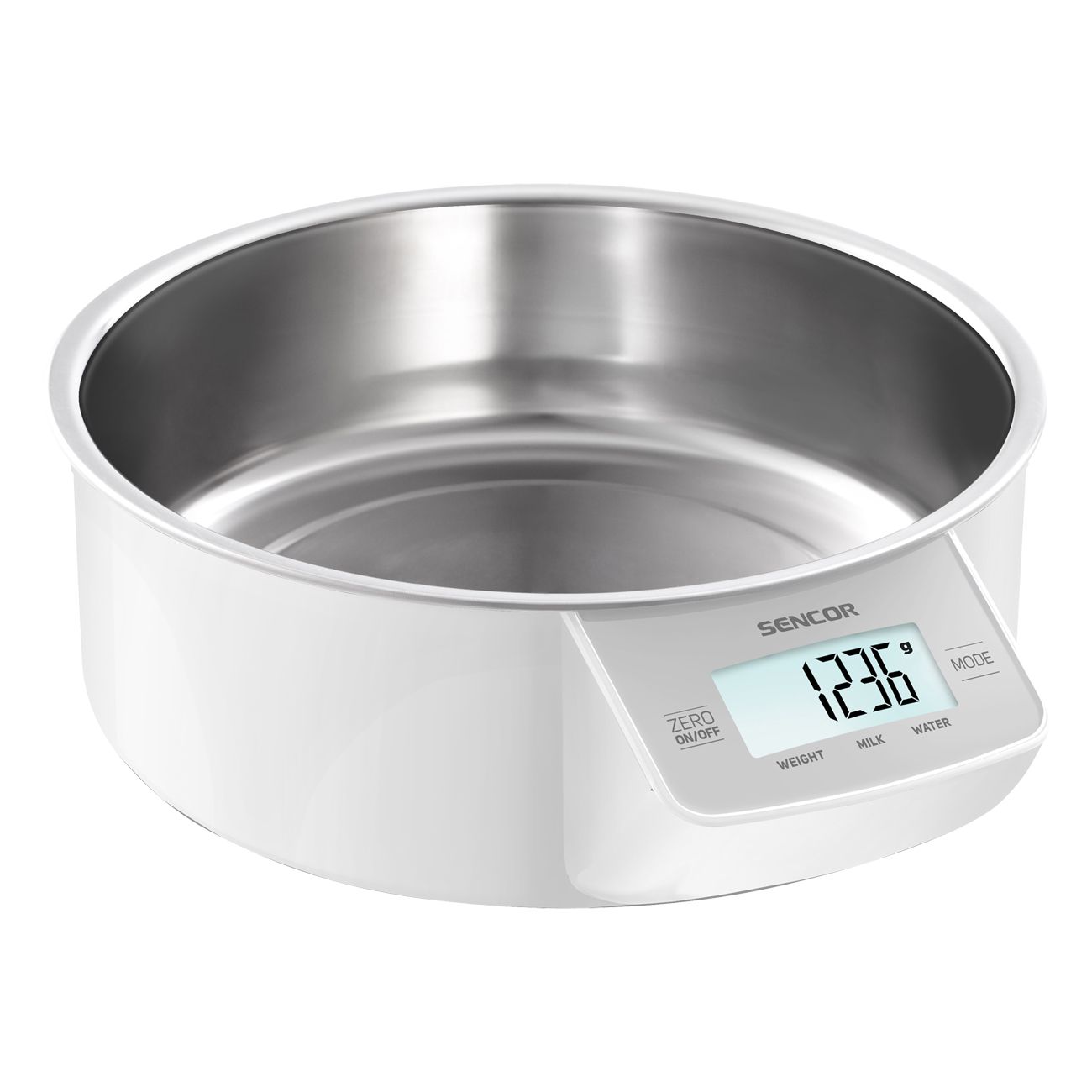 Sencor SKS 4030WH, Elektronisk køkkenvægt, 5 kg, 1 g, Rustfrit stål, Hvid, Rustfrit stål, Rustfrit stål