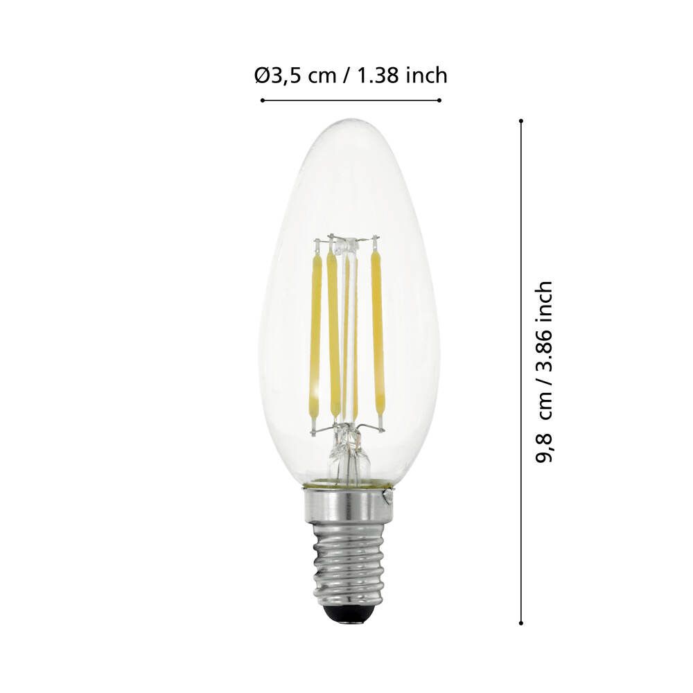 EGLO LED pære C35 Kerte 4,5W/827 470 lumen klar 3-trin dæmbar E14