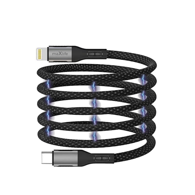 Maxlife magnetkabel MXUC-11 USB-C till Lightning 1,0 m 27W svart nylon | Datortillbehör - Kablar & adaptrar - Datakablar | GameStuff