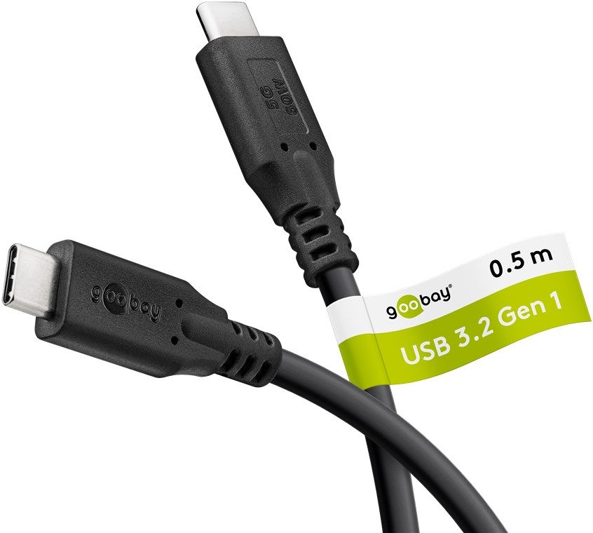 Goobay USB-C™-kabel, USB 3.2, 60 W, 5 Gbit/s, Power Delivery, 0,5 m USB-C™-kontakt > USB-C™-kontakt