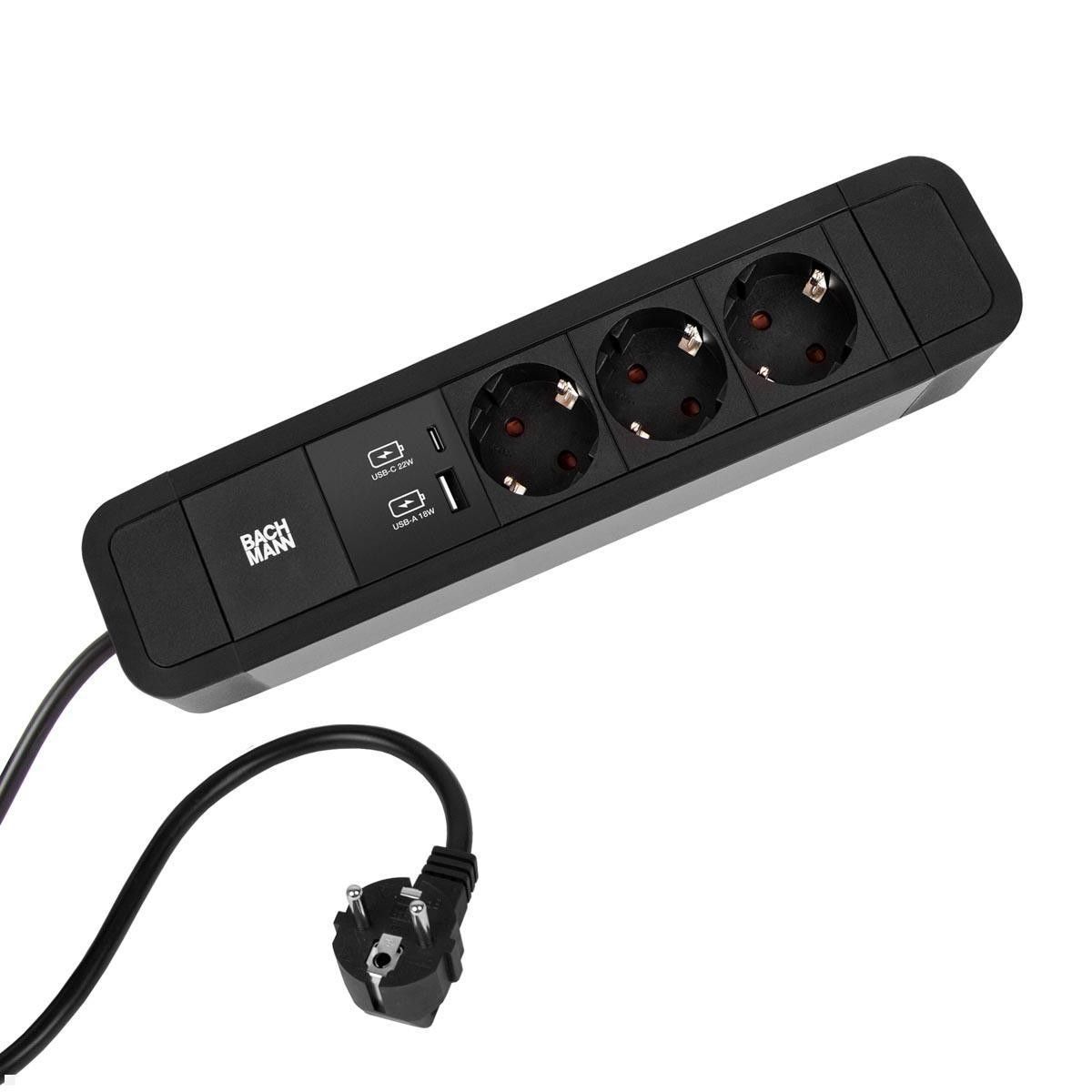 Bachmann Primo 2 - Stikdåse - Output-Stikforbindelser: 3 (Usb, 3 X Strøm) - 2 M Ledning - Sort