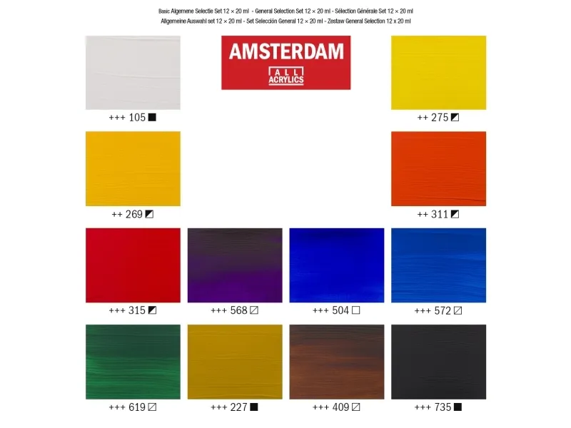 Amsterdam Standard Series acrylic paint general selection set 12 x | Skola & Hobby - Konstmaterial - Akryl & Akvareller | GameStuff