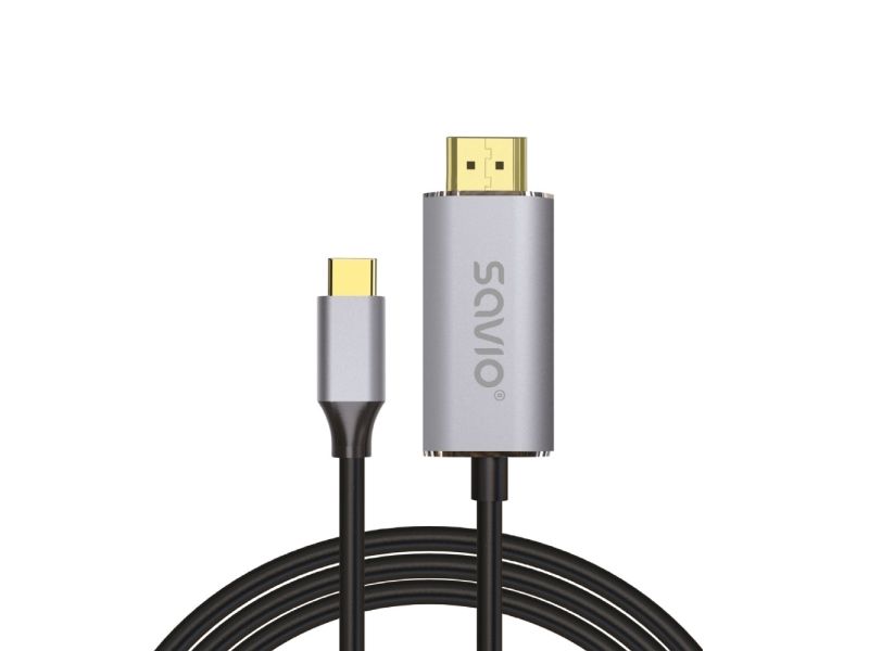Savio USB-C to HDMI 2.0B cable 2m silver / black gold tips CL-171, 2 m, USB C, HDMI Type A (Standard), Sort