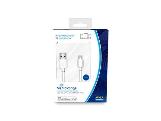Mediarange Mrcs178, 1 M, Lightning, Usb A, Hanstik, Hanstik, Hvid