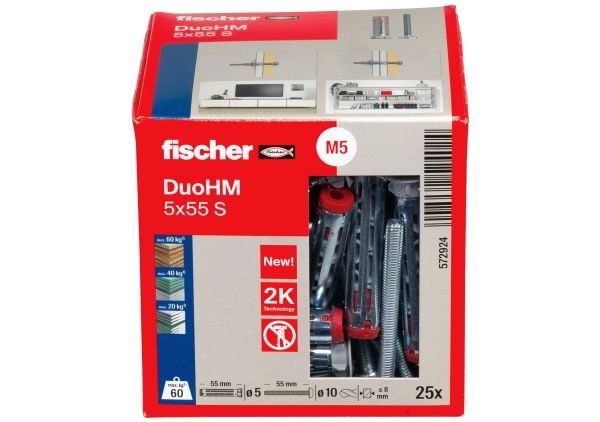 Fischer Duohm 5 X 55 S Ph Tx, Dübel, Grau, Torx, Tx25, 5 Mm, 55 Mm