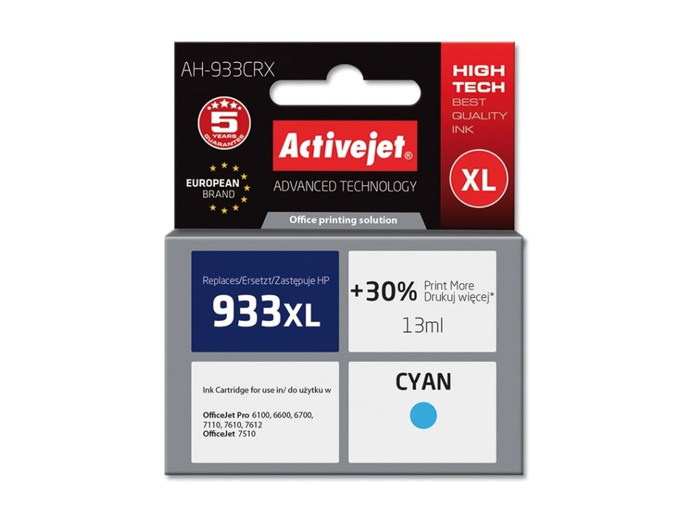 Activejet Ah-933Crx, Kompatibel, Blau, Hp, Hp Officejet Pro: 6100, 6600, 6700, 7110, 7610, 7612., 1 Stück, Tintenstrahldruck