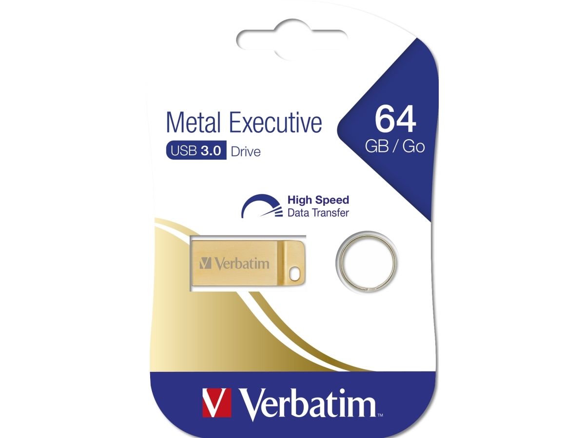 Verbatim Metal Executive - Usb 3.0-Stick 64 Gb - Gold, 64 Gb, Usb Typ-A, 3.2 Gen 1 (3.1 Gen 1), 80 Mb/S, Ohne Deckel, Gold