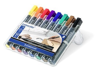 Marker Staedtler Lumocolor 350WP-8 permanent ass. farver skrå spids (8 stk.)