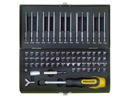 Proxxon Industrial 23 107 Bitset 75 Teile Cutter, Phillips-Schlüssel, Pozidriv-Schlüssel, Tri-Wing, Innenvierkant, Kupplung, Multitand (Xzn), Torq, I
