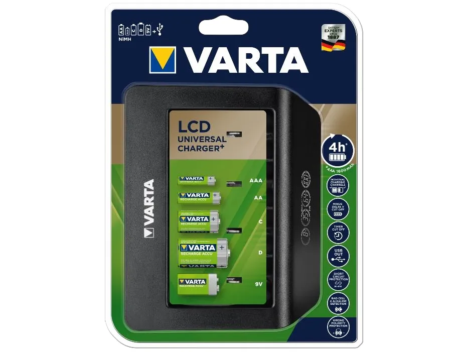 Varta LCD Universal Charger+ - 4 h batteriladdare - (för 4xAA/4xAAA, 4xD, 4xC, 1x9V) (USB) | EL Artiklar - Batteri - Övriga batterier | GameStuff