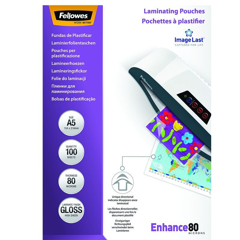 Lamineringsfickor Fellowes A5 80my klar (100 st.) | Kontorsmaskiner - Laminering - Lamineringsficka | GameStuff