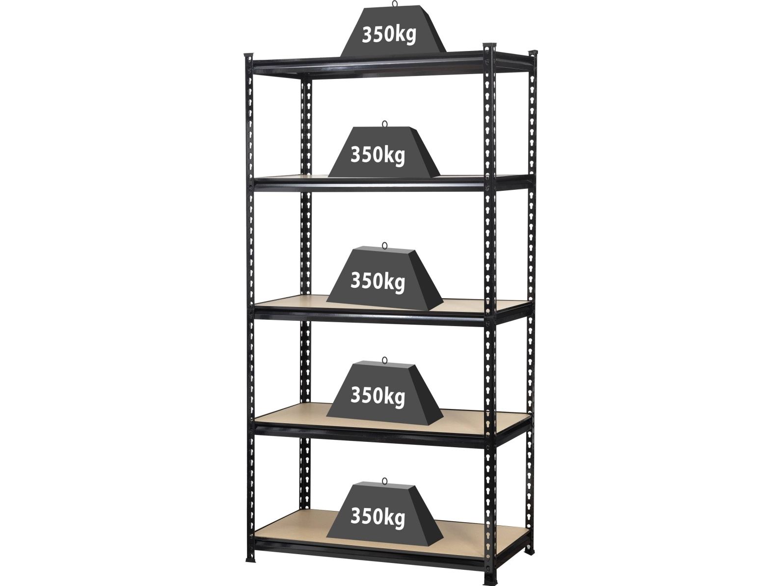 Toolcraft 1530556, Sort, Træ, 5 hylder, Medium-tæthed fibreboard (MDF), 350 kg, Metal, 1750 kg