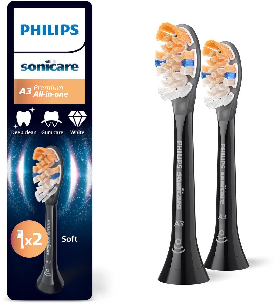 Philips Sonicare A3 Premium All-in-One HX9092 Ekstra tandbørstehoved 2 Sort