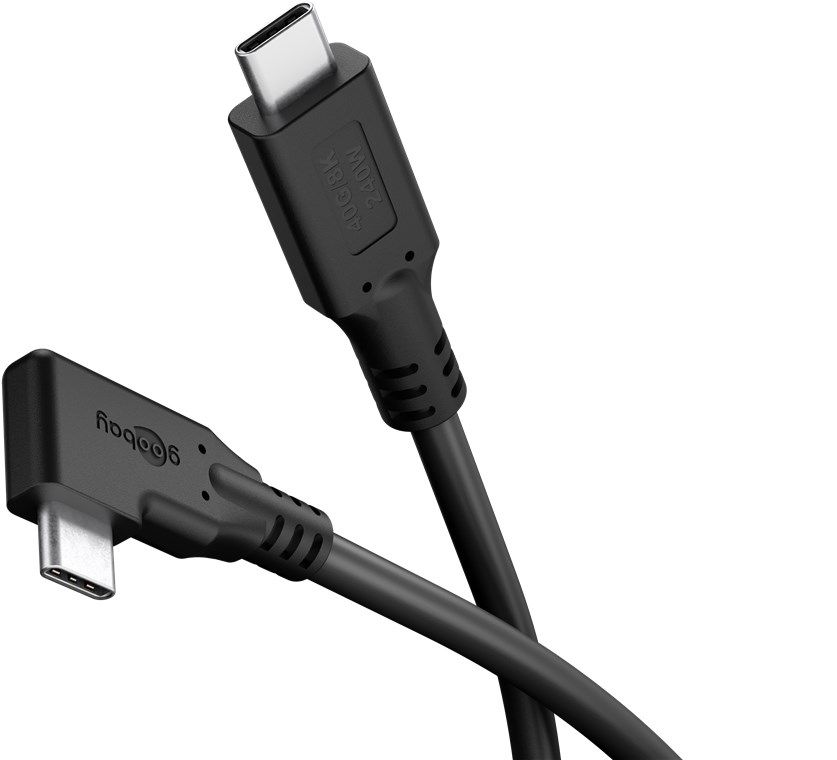 Goobay USB-C vinklet kabel 90° USB4 240 W 1 m - sort