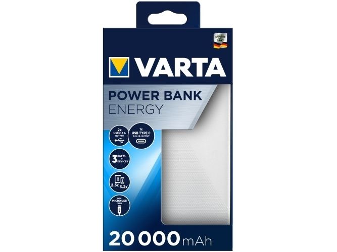 Varta Energy - Powerbank - 20000 Mah - 74 Wh - 15 Watt - 3 Output-Stikforbindelser (2 X Usb, 24 Pin Usb-C)