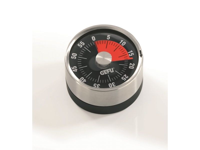 GEFU OPTICO, Mekanisk køkkentimer, Sort, Rustfrit stål, 60 min., Plast, Rustfrit stål, Magnetisk, 6 cm