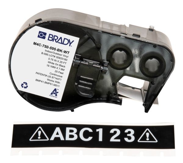 Brady M4C-750-595-BK-WT, Sort, Hvid, Selvklæbende printeretiket, Kontinuerlig etiket, Vinyl, Termisk overførsel, Akryl