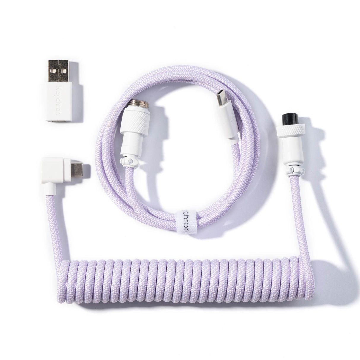 Keychron Spiralformet Aviator USB 8K kabel med vinklet stik (Light Purple) - Tastaturkabel - Lilla