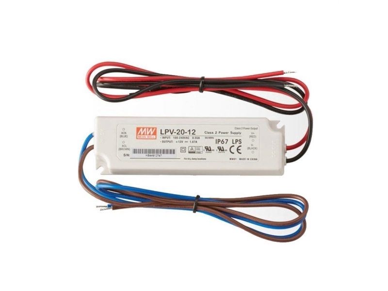 Impuls strømforsyning LED 12V 20W 1.67A IP67, Mean Well LPV-20-12