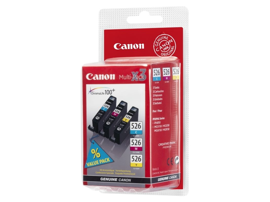 Canon Cli-526 Multipack - 3 Pakker - Gul, Cyan, Magenta - Original - Blækbeholder - For Pixma Ip4950, Ix6550, Mg5350, Mg6150, Mg6250, Mg8150, Mg8250,