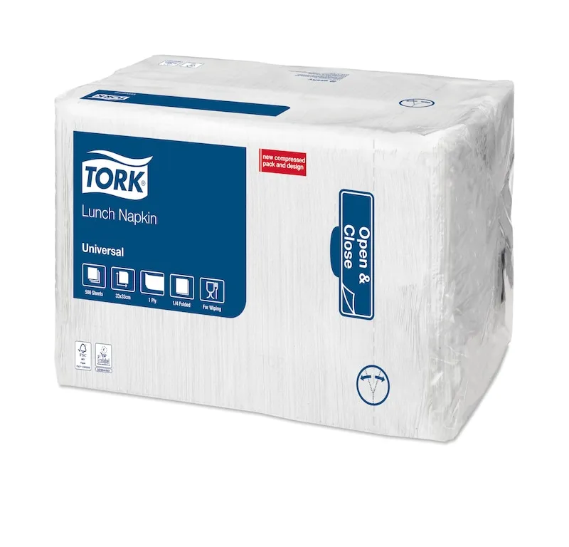 Frokostserviet Tork 1-lags 33x33 cm hvid universal - (8 pakker x 500 stk.)