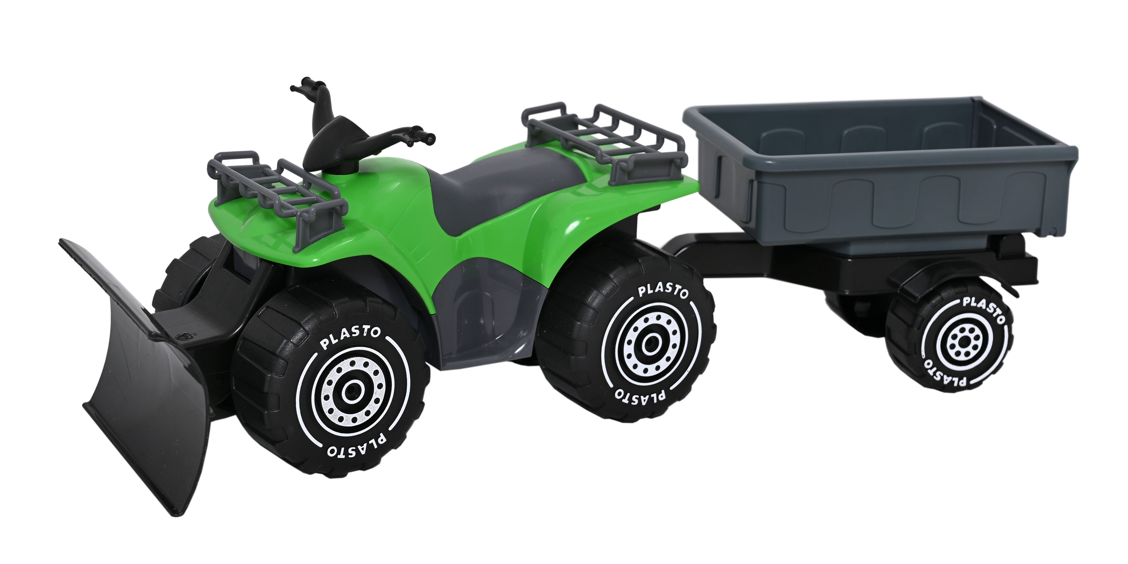 Plasto Legetøjs ATV med Plov og Trailer - 45cm (2år+) Grøn