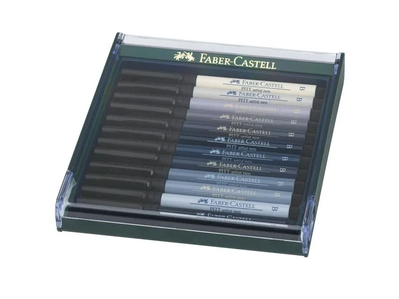 Faber-Castell PITT Artist Pen B - Penselpenna - permanent - gråa färger av olika slag - india bläck (paket om 12) | Övriga | GameStuff