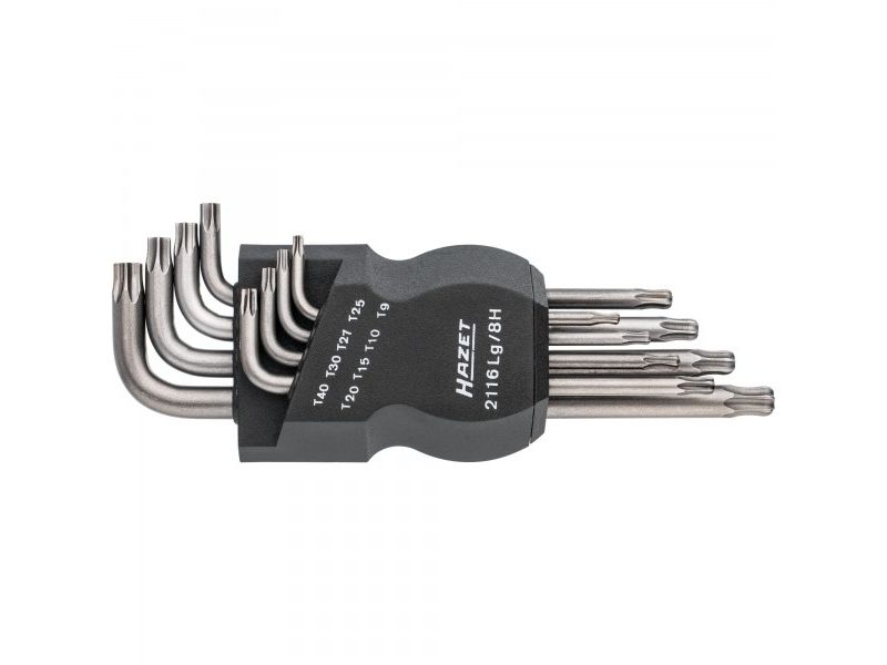 Hazet 2116Lg/8H, L-Torx Nøgle, T10,T15,T20,T25,T27,T30,T40,T9, Sort, Stål, Tyskland, 160 G