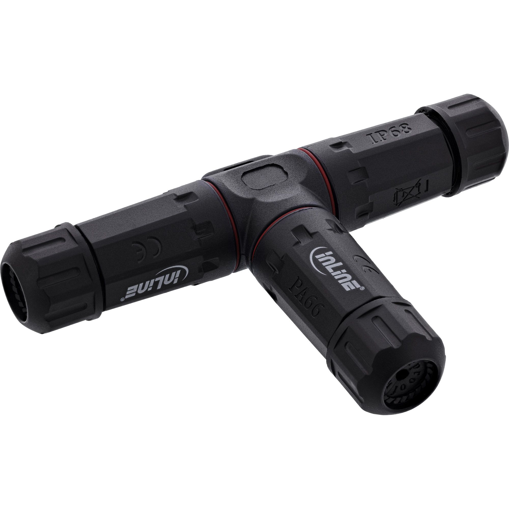 Delock InLine 69927U T-stik – IP68 – 3-vejs – M20-gæng – kabeldiameter 4 til 14 mm – 500 V – 24 A – sort