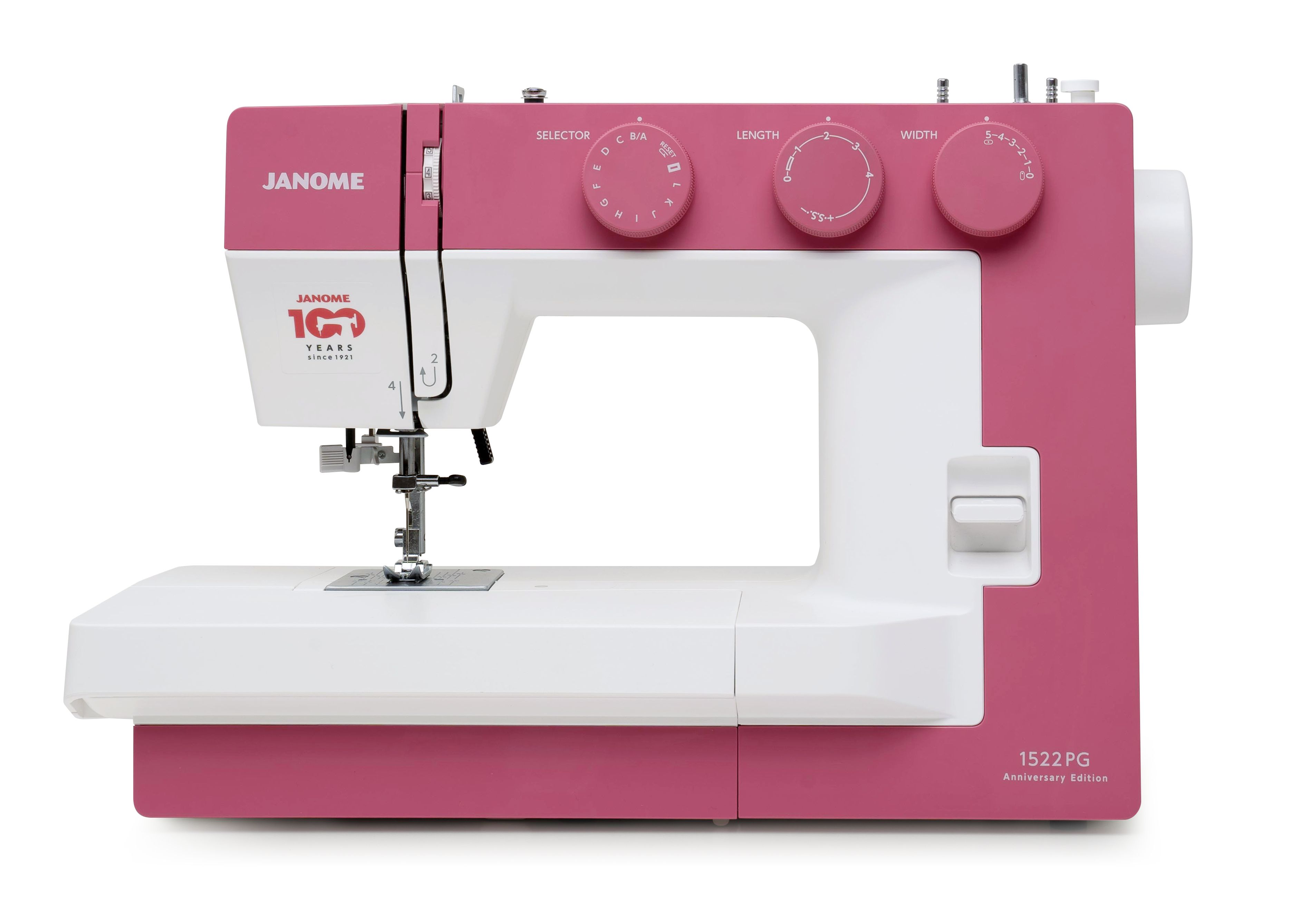 Janome 1522PG mekanisk symaskin, manuell, rosa och vit