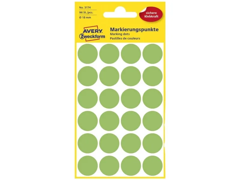 Avery Zweckform - Färgkodningspunkt - 1,8 cm diameter - neongrön (paket om 96) | Papper & Emballage - Märkning - Etiketter och Tejp | GameStuff