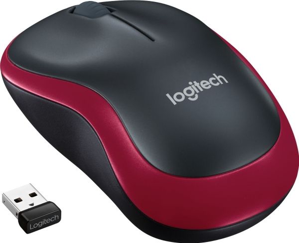 Logitech M185, Beidhändig, Optisch, Rf Wireless, 1000 Dpi, Rot