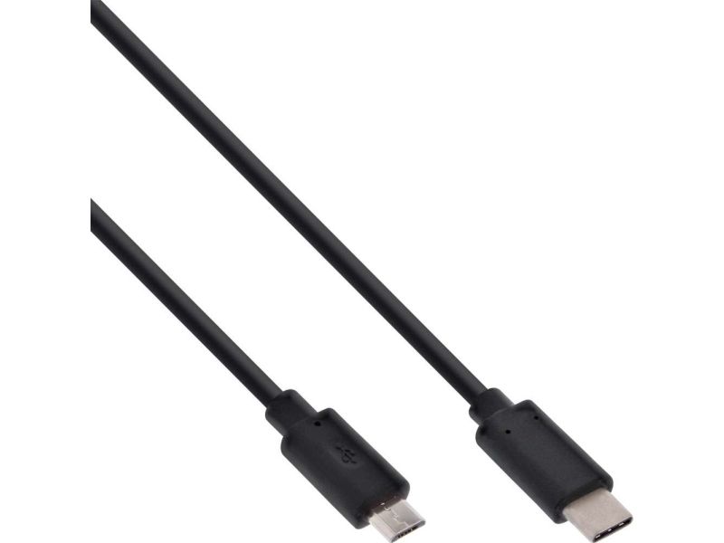 Inline Usb 2.0 Kabel, Usb-C Stecker An Micro-B Stecker, Schwarz, 2M, 2 M, Usb C, Micro-Usb B, Usb 2.0, Männlich/Männlich, Schwarz