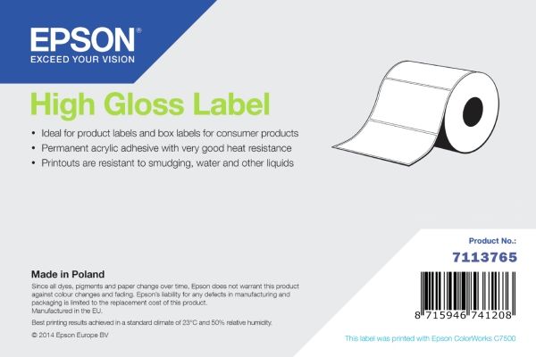 Epson High Gloss Label, Selbstklebendes Druckeretikett, Gestanztes Etikett, Rolle, Tintenstrahl, Acryl, Permanent