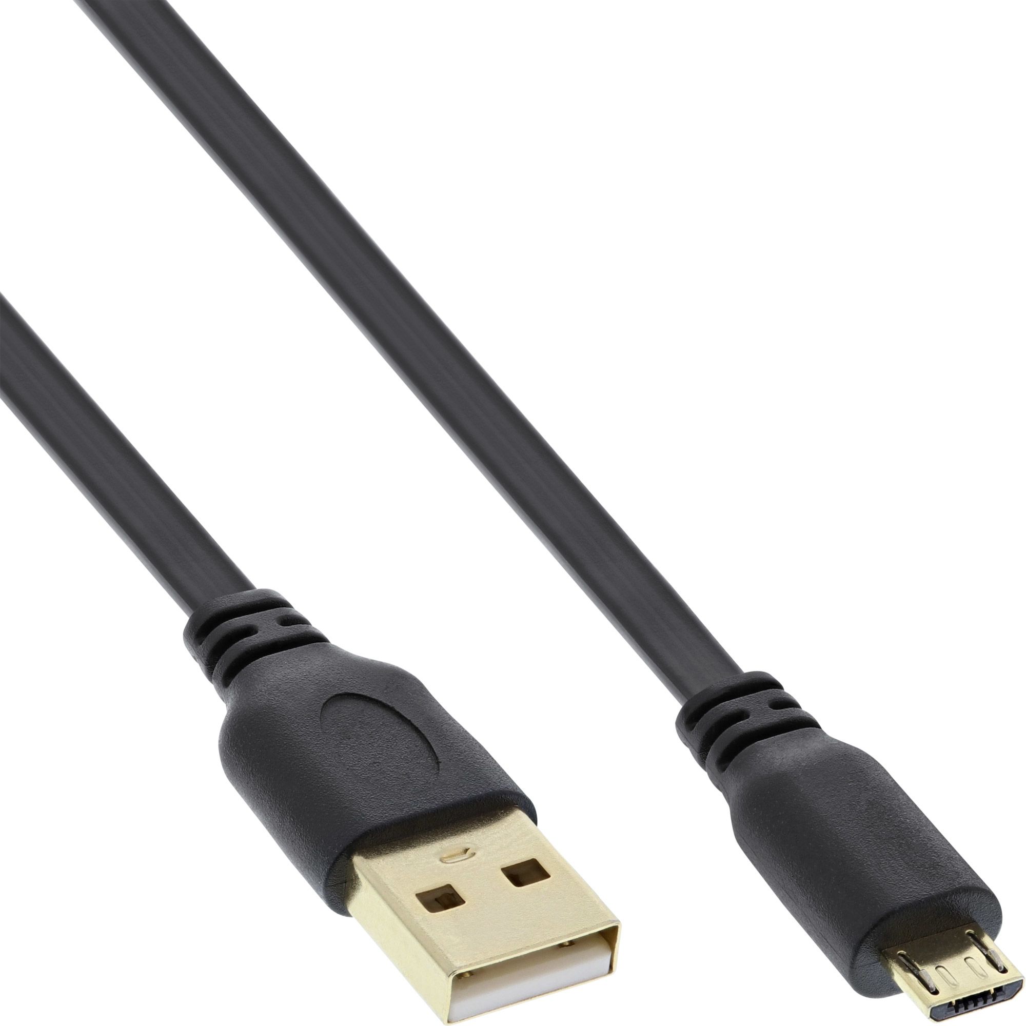 Inline Micro-Usb 2.0 Flachkabel, Usb-A Stecker An Micro-B Stecker, 0,3M, 0,3 M, Usb A, Micro-Usb B, Usb 2.0, Schwarz