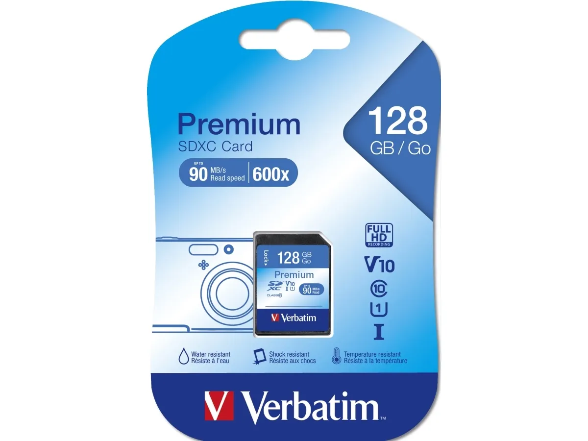 Verbatim Premium - Flashhukommelseskort - 128 GB - UHS Class 1 / Class10 - 600x - SDXC UHS-I