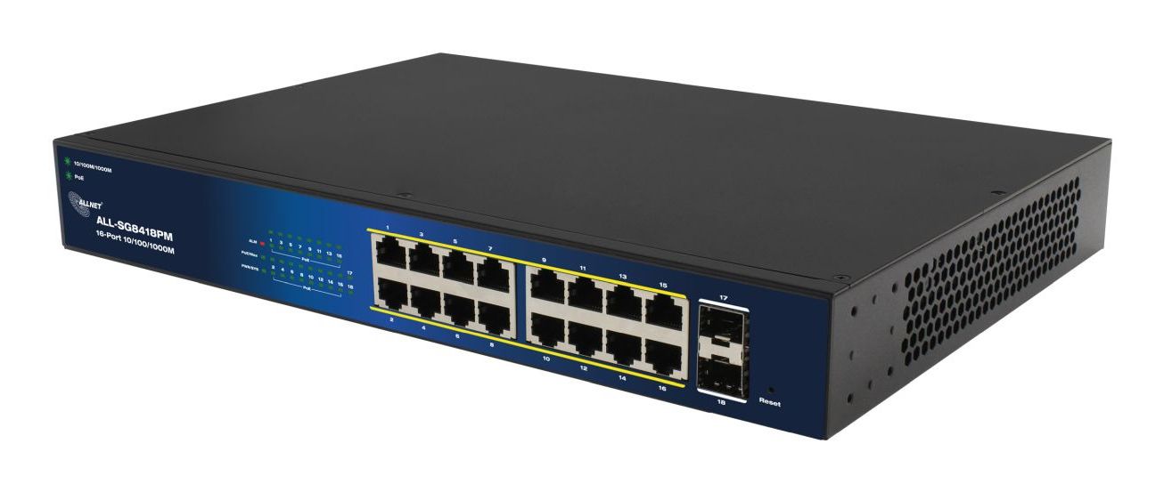 Allnet All-Sg8418pm, Administreret, L2, Gigabit Ethernet (10/100/1000), Strøm Over Ethernet (Poe), Stativ-Montering, 19U