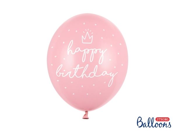 Partydeco Sb14p-244-081J-6, Toy Balloon, Latex, Pink, Weiß, Geburtstag, Oval, 30 Cm