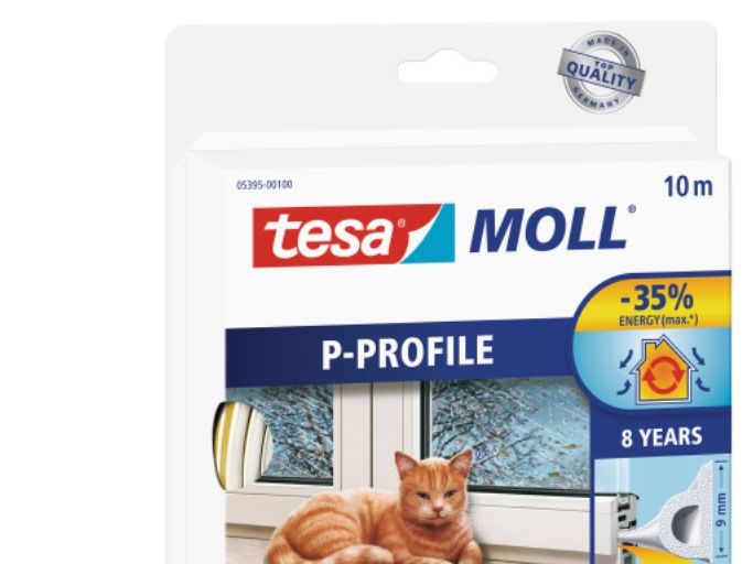Tesa Weiß - Moll P-Profil Gummidichtung - Selbstklebende Dichtung Zum Isolieren Von Spalten An Fenstern Und Türen - 10 M X 9 Mm X 5,5 Mm - Image 3
