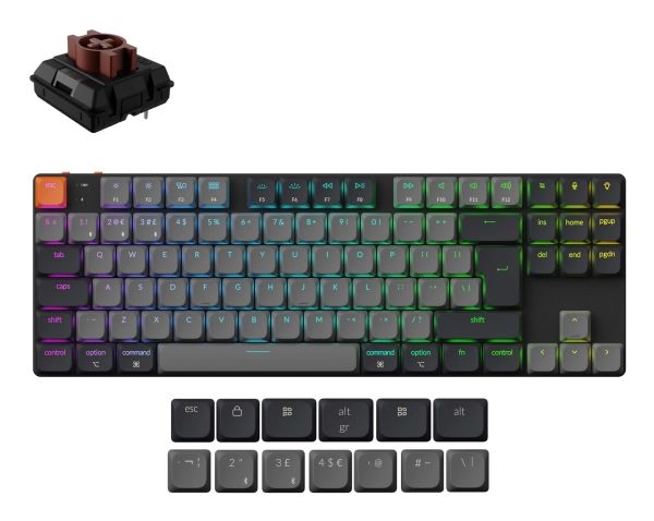 Keychron K1, Verkabelt & Kabellos, Usb + Bluetooth, Mechanischer Switch, Qwerty, Led, Grau